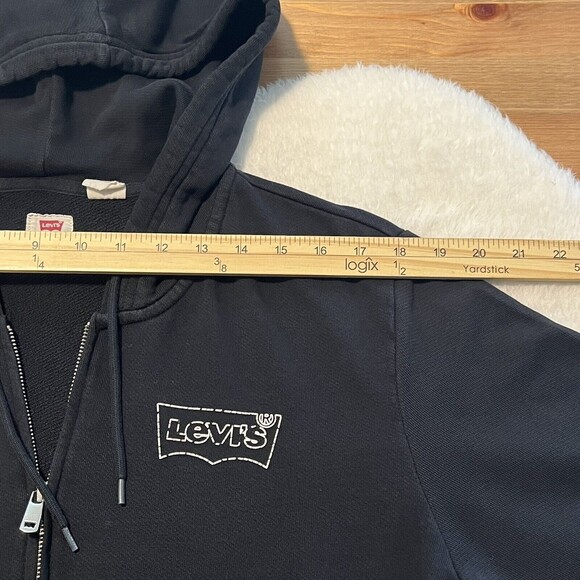 Levis Mens Black Full Zip Logo Hoodie Sweater Front Pockets Size Small - Picture 9 of 11